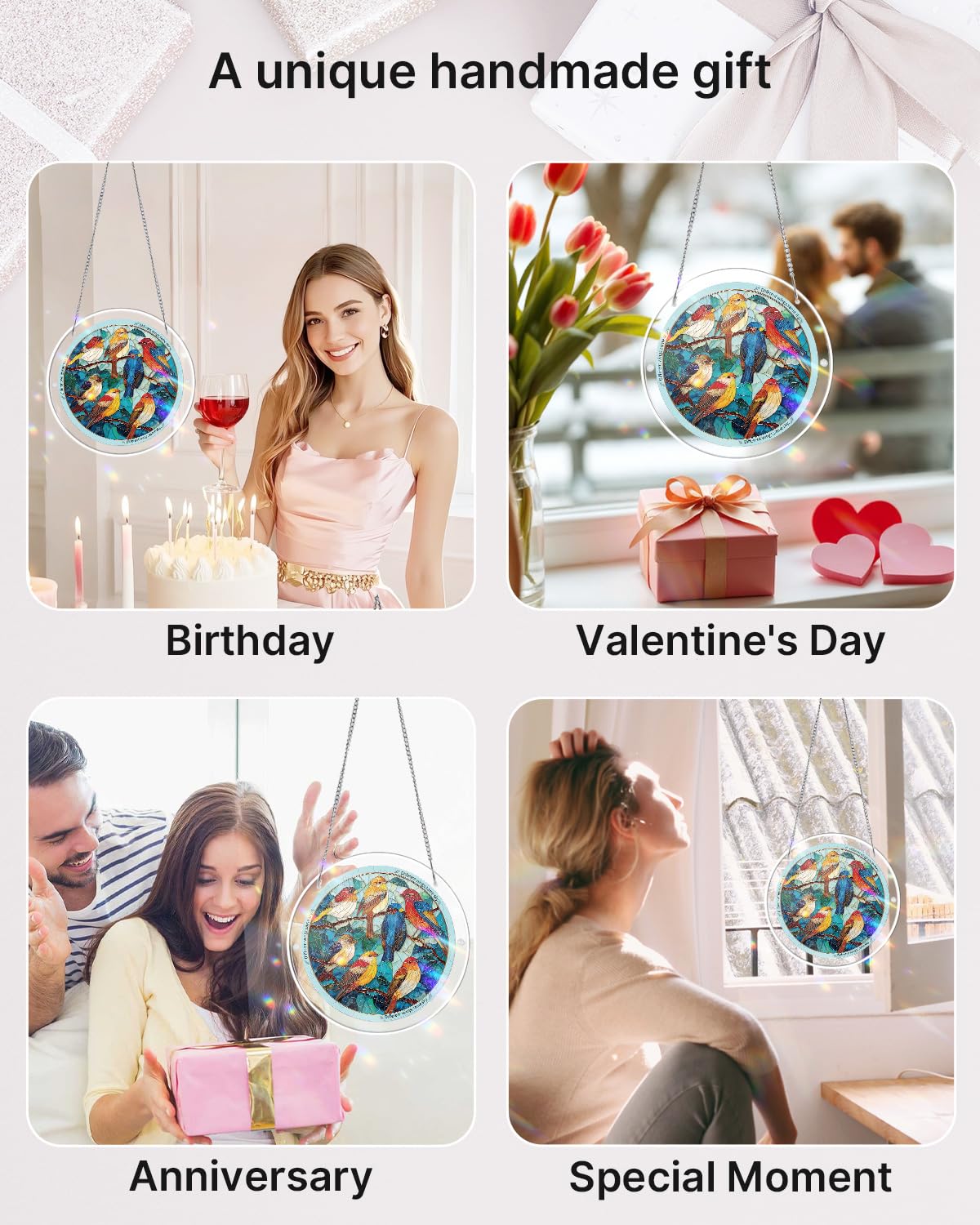 KAAYEE bird puzzle suncatcher enhances living room atmosphere with colorful reflections.