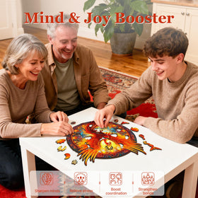 KAAYEE completed Phoenix puzzle displayed as a warm living room centerpiece