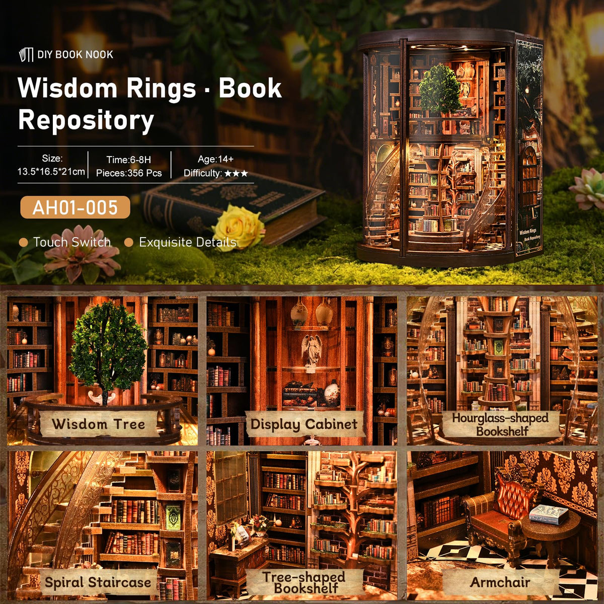 KaayeeWood Miniature library scene ready for shelf display.