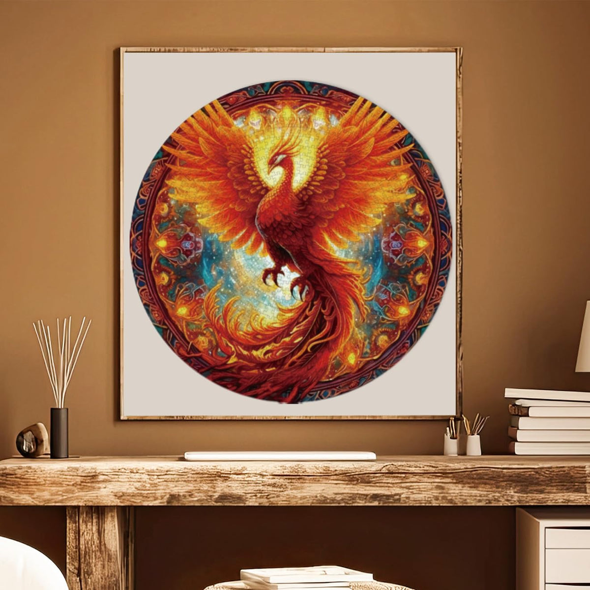 KaayeeWood Phoenix artwork with vibrant colors, rich textures for striking wall art.