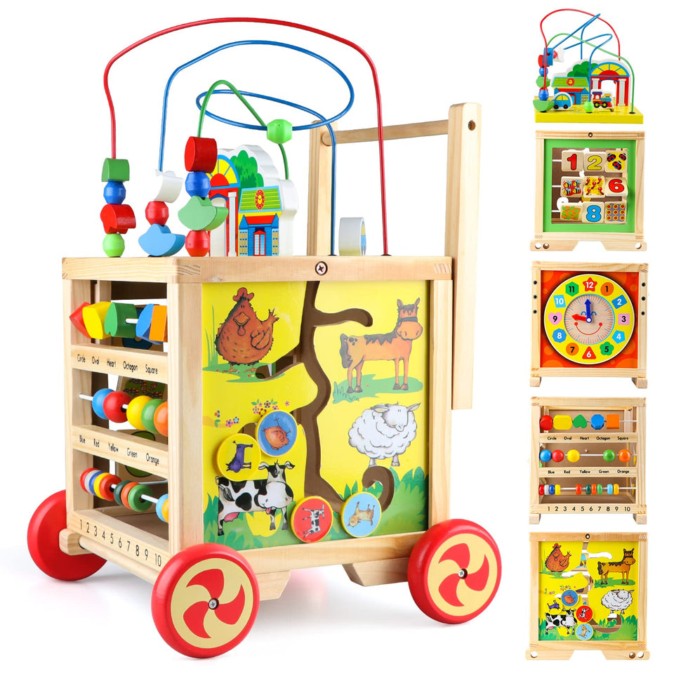 KABENFIS wooden activity cube bead maze enhances hand-eye coordination