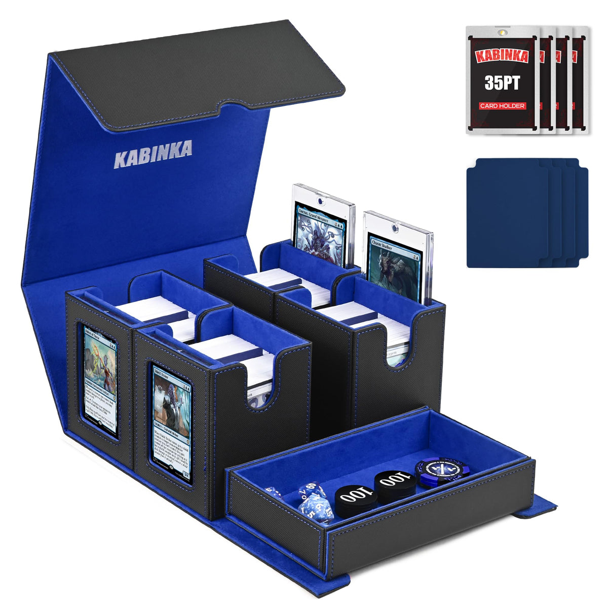 Kabinka 5-in-1 deck box with dice tray for organized transport of MTG cards.