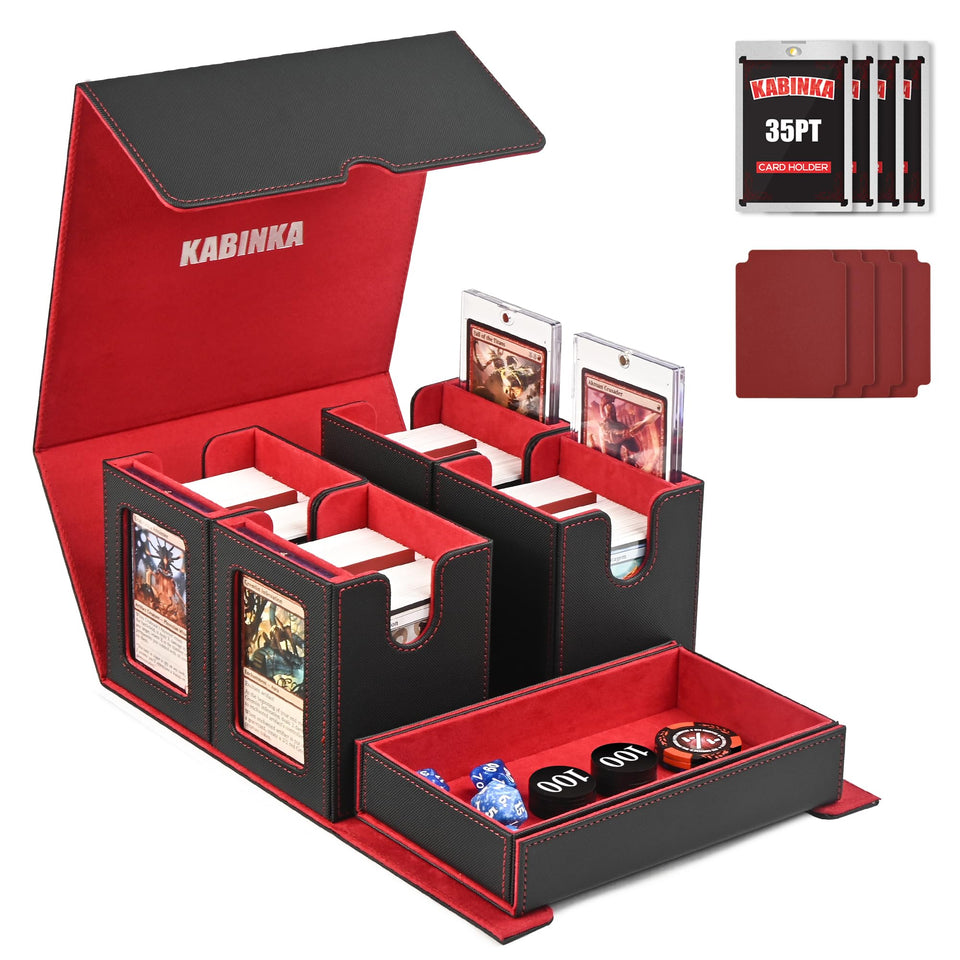 Kabinka card deck box with four small boxes and magnetic bricks for organized commander decks.