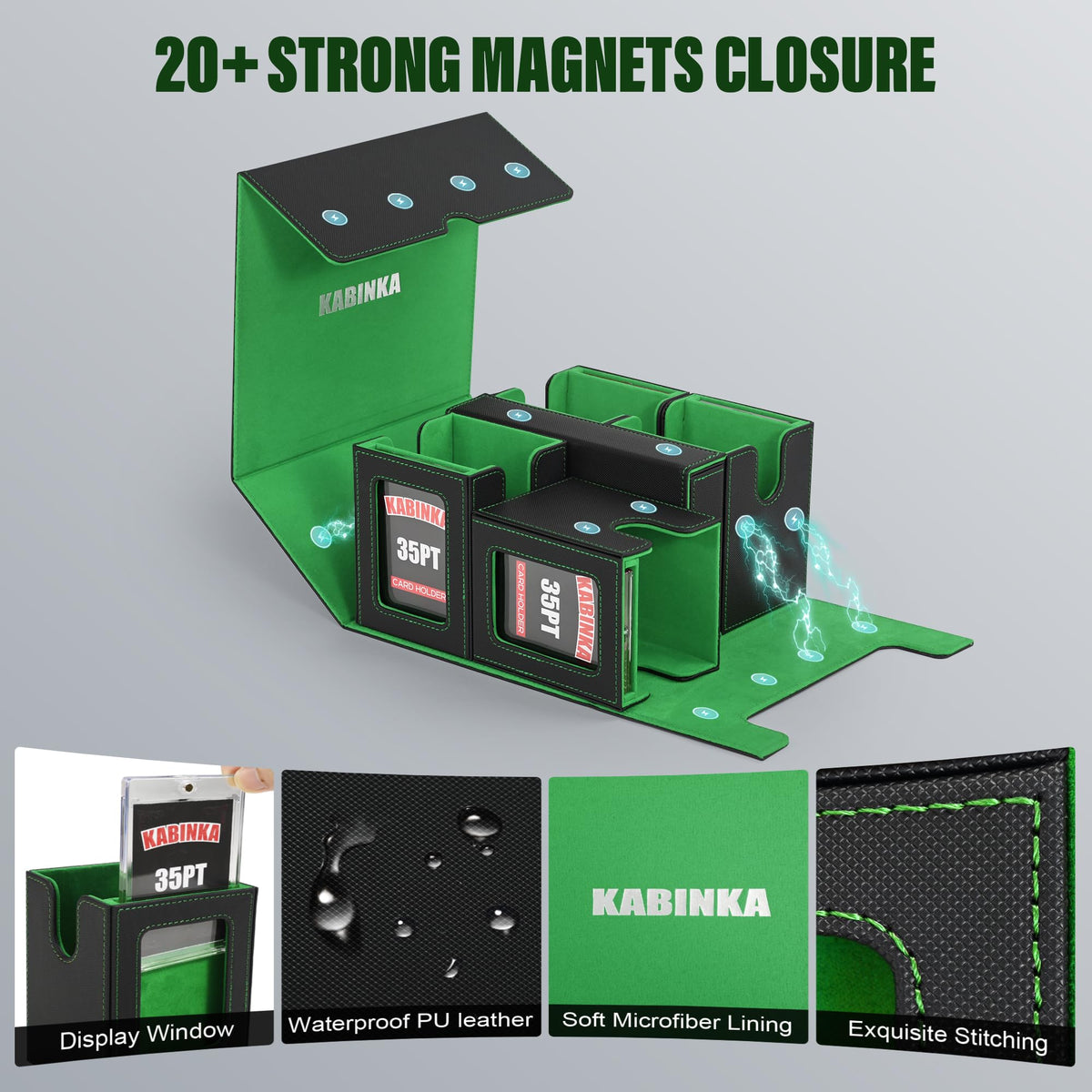 Kabinka deck box with four magnetic holders displaying favorite cards