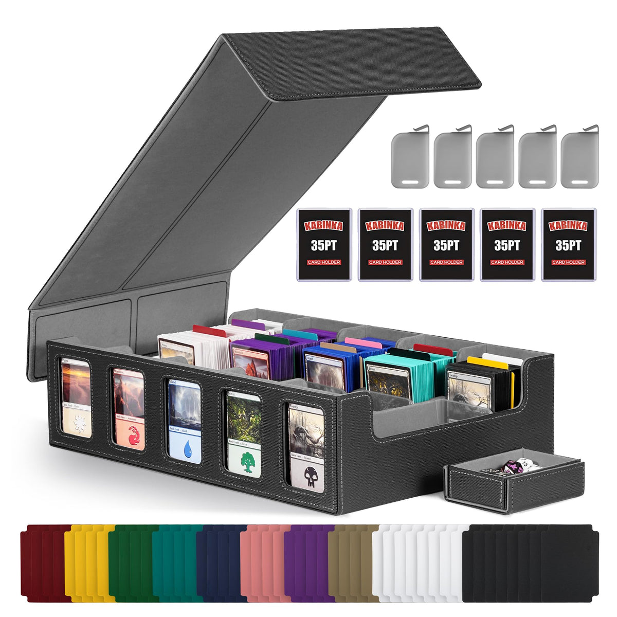 Kabinka card storage box with five-row deck display for easy viewing