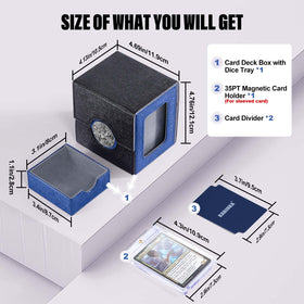 Kabinka deck box capacity with dividers organizes 100+ double-sleeved cards.