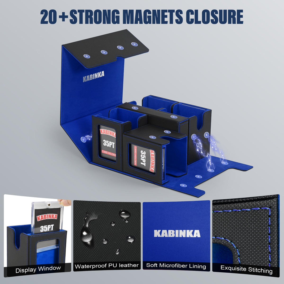 Kabinka magnetic card holders display favorite cards for quick access.