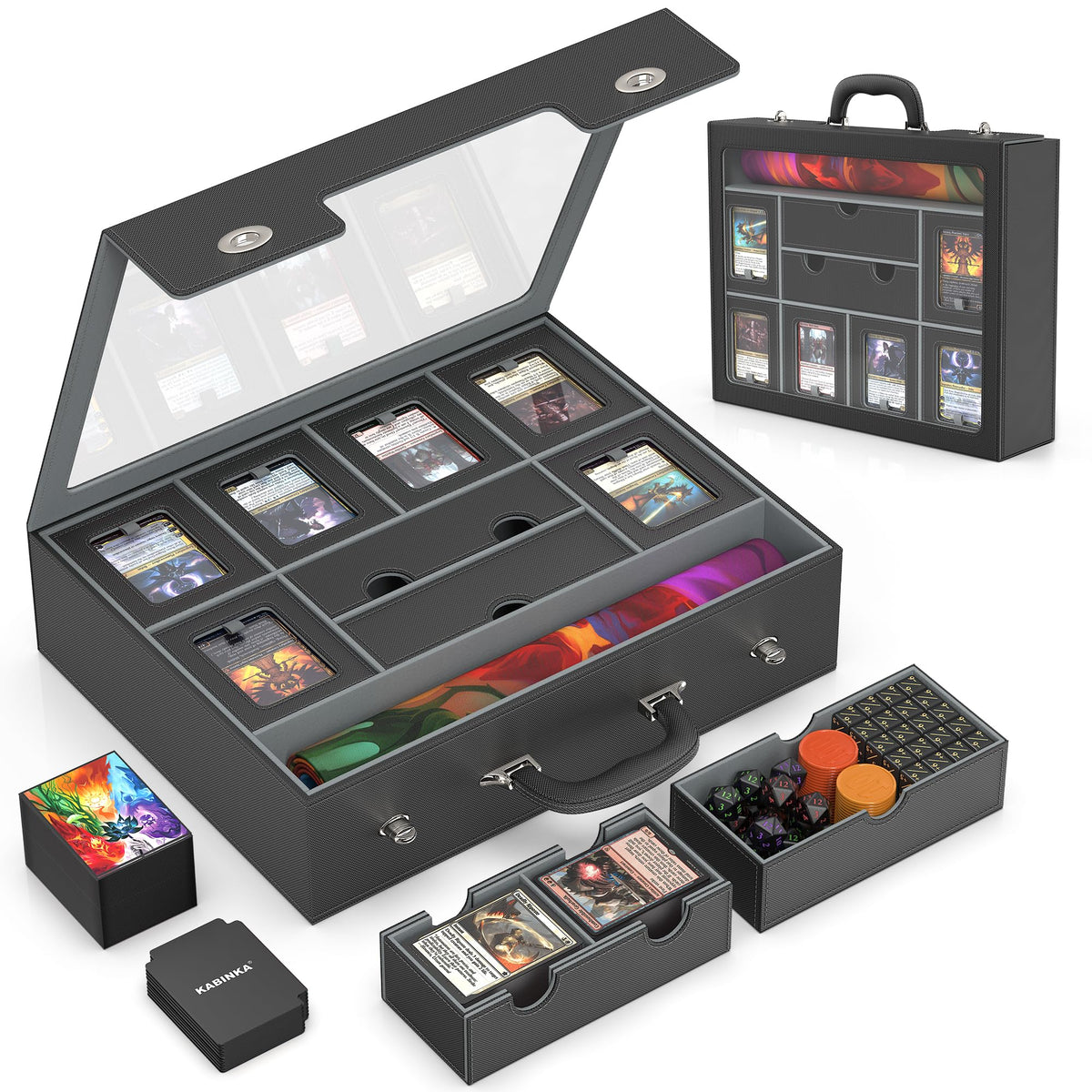 Kabinka MTG Commander Deck Box with dice tray and display window for quick deck ID