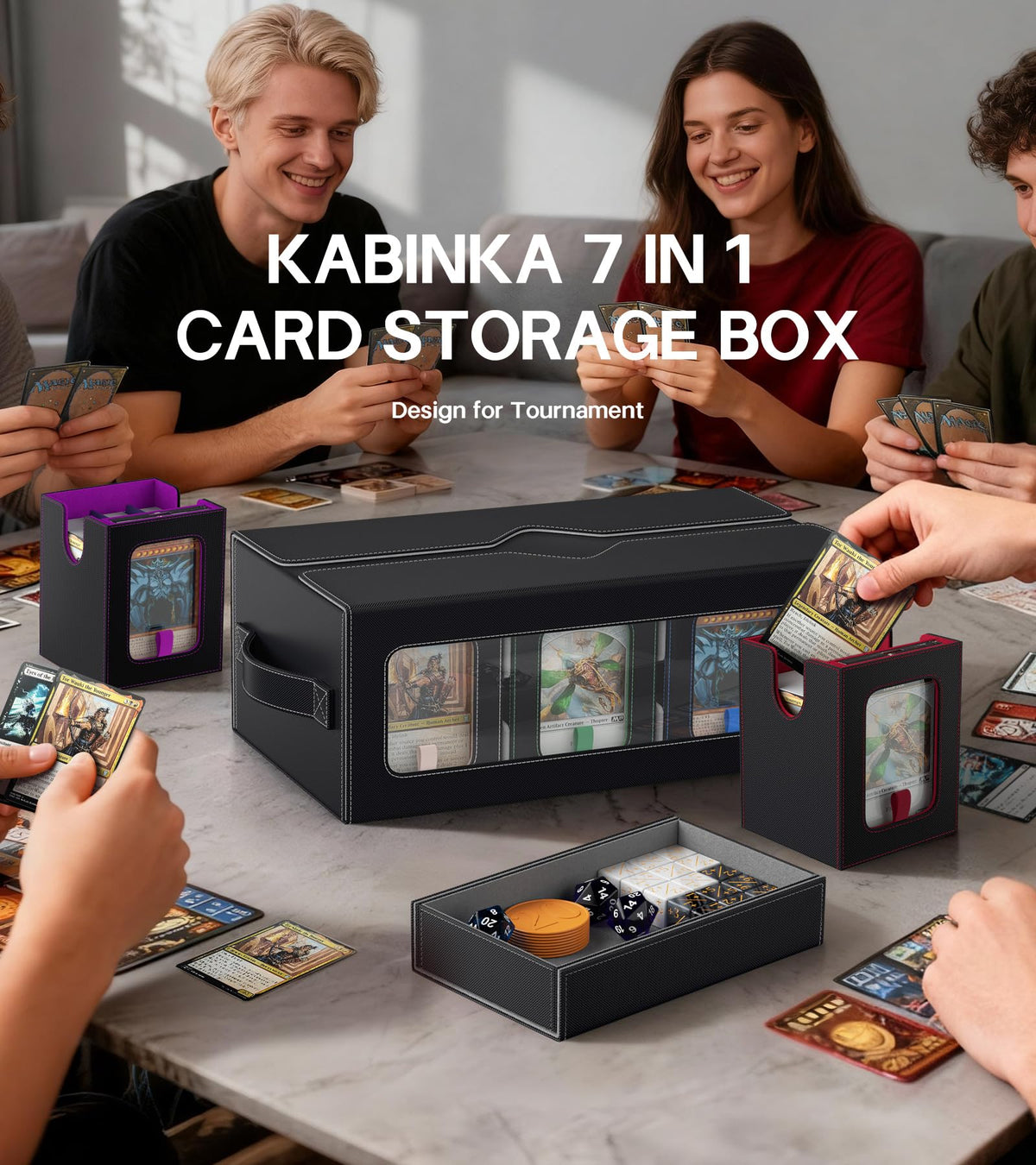 Kabinka MTG deck box showing modular decks and commander slots.
