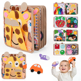 Kabiuby giraffe busy book cover featuring soft felt for safe toddler play