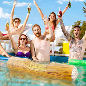Kacctyen adults enjoying a pool game with logs and sticks