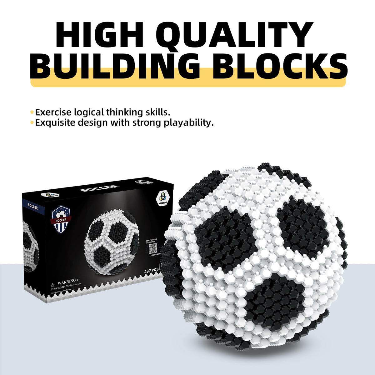 KADELE Soccer block close-up highlights safe ABS plastic and bright colors.