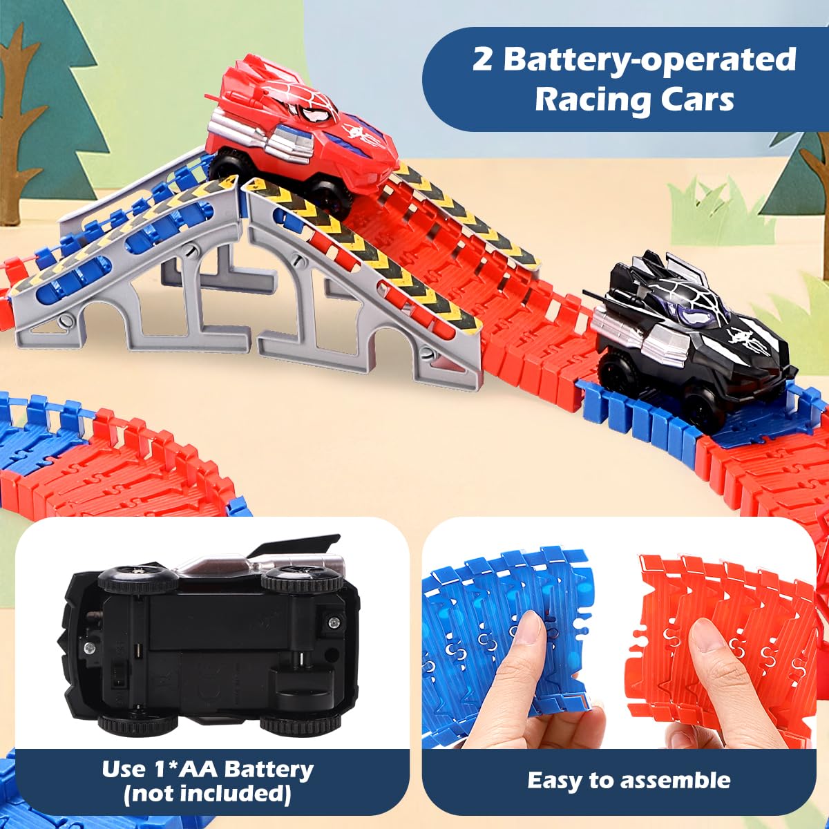 KaeKid Flexible track pieces enable endless layout possibilities.