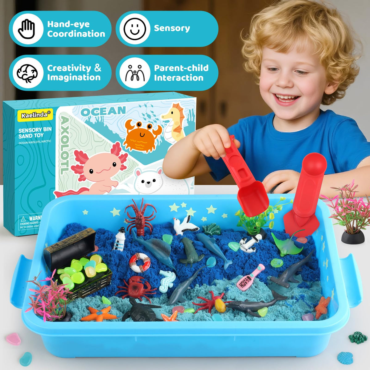 Kaelinda Ocean Sensory Bin nighttime play with glow effects