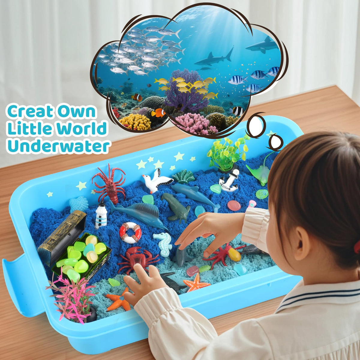 Kaelinda Ocean Sensory Bin sea animals figures for storytelling and motor practice