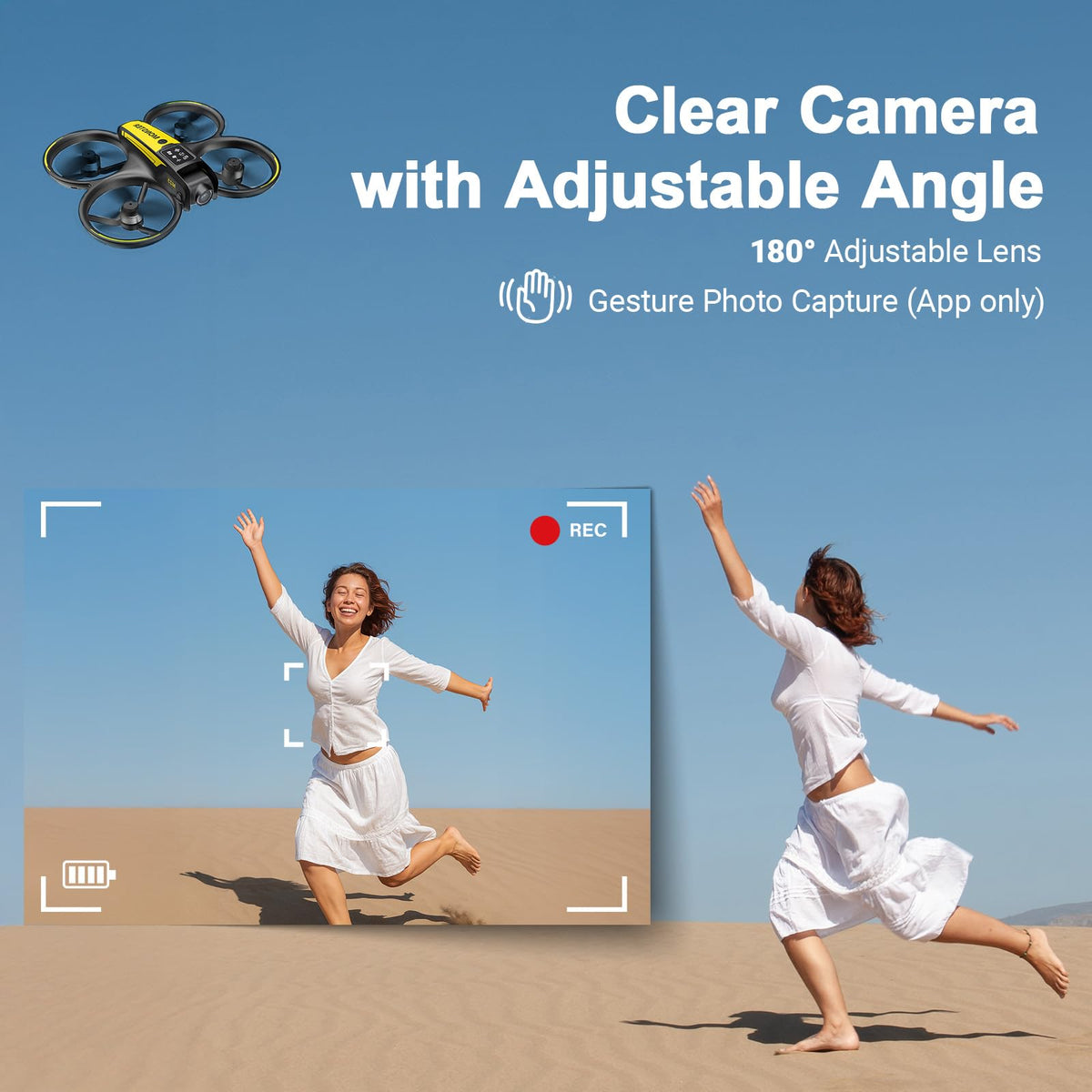 KAGEEN drone two-battery kit extends playtime for longer viewing sessions.