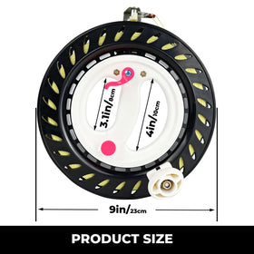 Kaiciuss reel showing 23cm diameter wheel for larger kites.