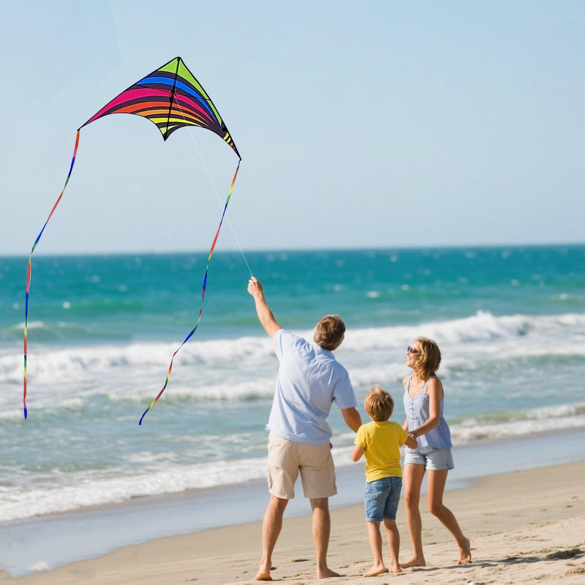 Kaiciuss delta kite blue 55in in clear sky for beginners