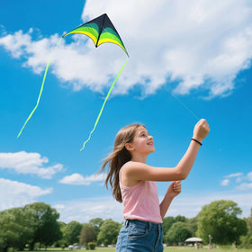 Kaiciuss delta kite orange 55in ideal for sunny days and simple, stable glides.