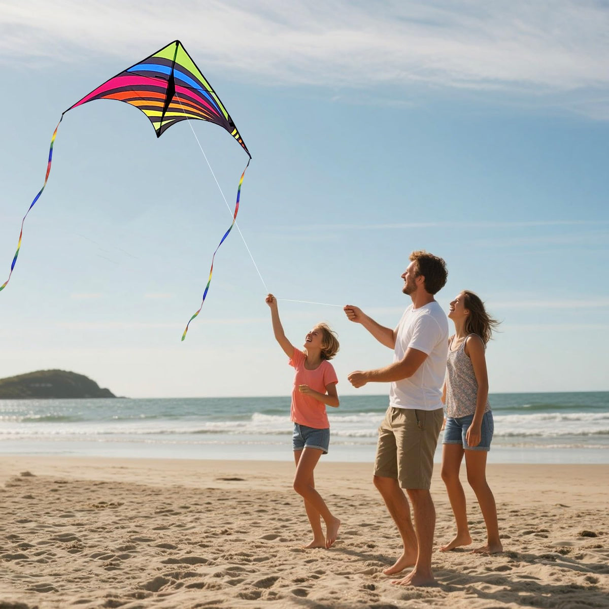 Kaiciuss delta kite in rainbow colors offers beginner friendly fun