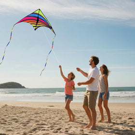 Kaiciuss delta kite in rainbow colors offers beginner friendly fun