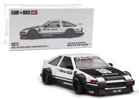 Kaido House x Mini GT KHMG180 AE86 with hood open for authentic display