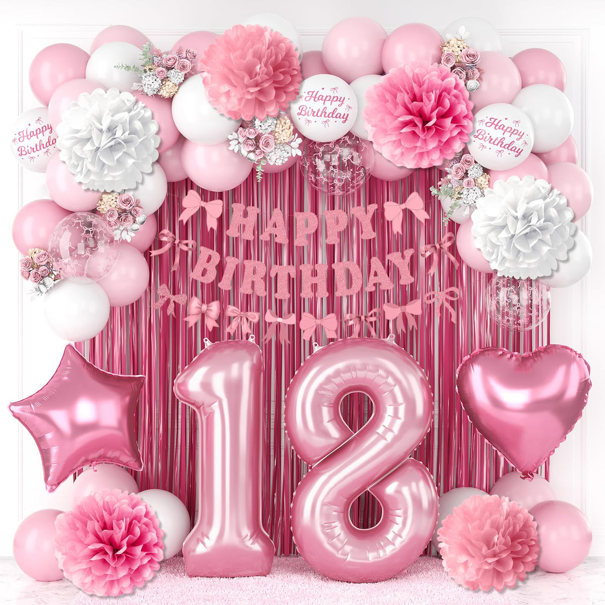 KAINSY pink 18th birthday number balloon for elegant milestone photos.