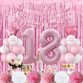 KAINSY pink bow banner enhances a stylish 18th birthday celebration.