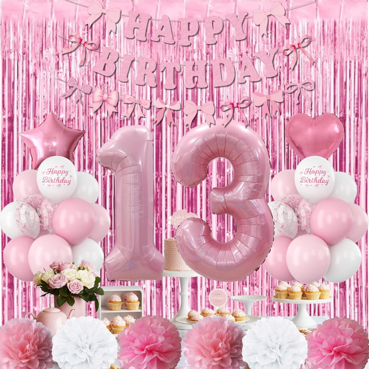 KAINSY bow happy birthday banner adds cute, coordinated messaging