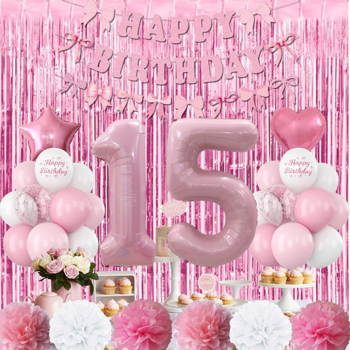 KAINSY bow Happy Birthday banner adds a cute focal point for photos