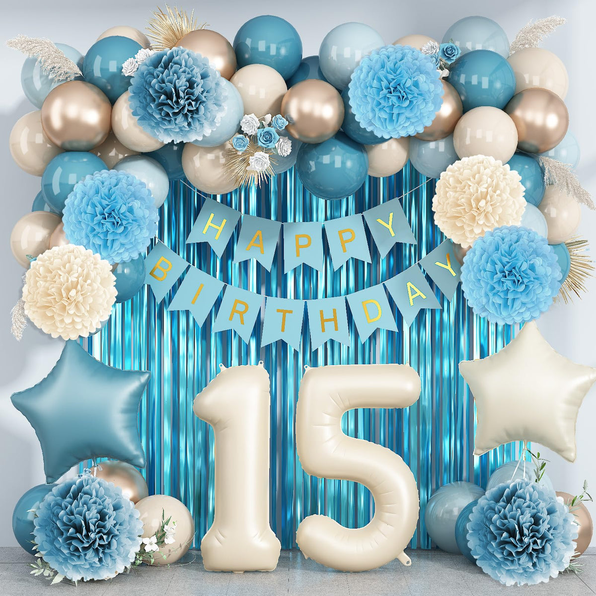 KAINSY dusty blue 15th balloon adds a soft centerpiece for celebrations.