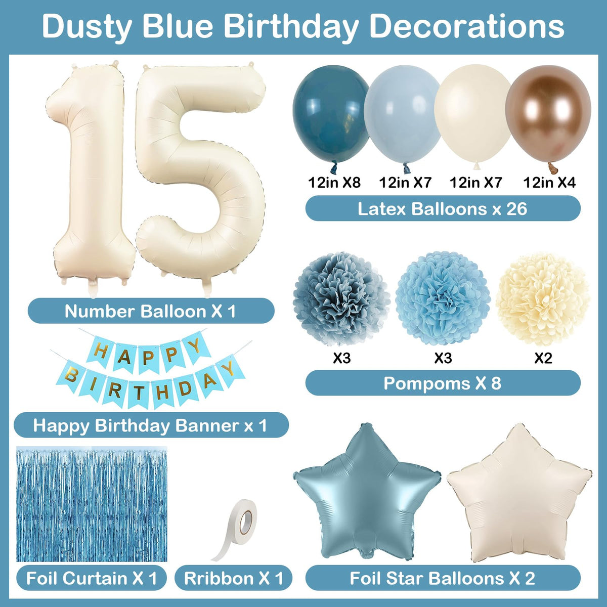 KAINSY dusty blue paper pom poms add depth and charm.