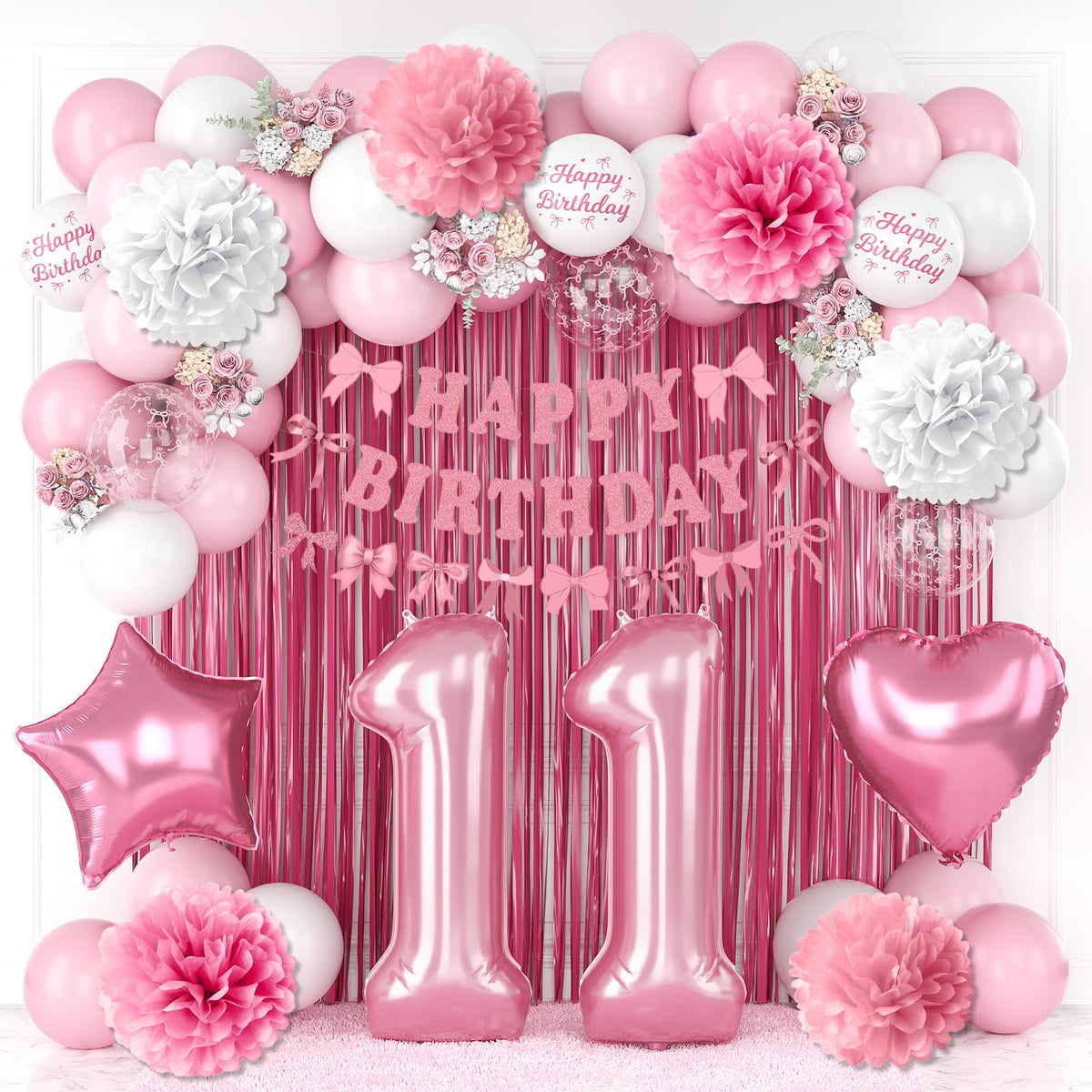 KAINSY pearl pink number 11 balloon enhances milestone photos with a soft, elegant glow.