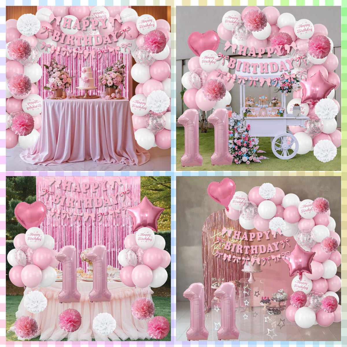 KAINSY pink curtain decor elevates the party space with festive fringe.