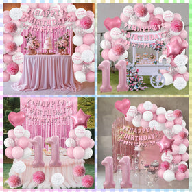 KAINSY pink curtain decor elevates the party space with festive fringe.