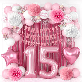 KAINSY pink number 15 balloon centerpiece for a stylish milestone party
