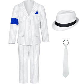 KAIPUTE Dance Star Costume white stripe suit for kids, ideal for stage performances.