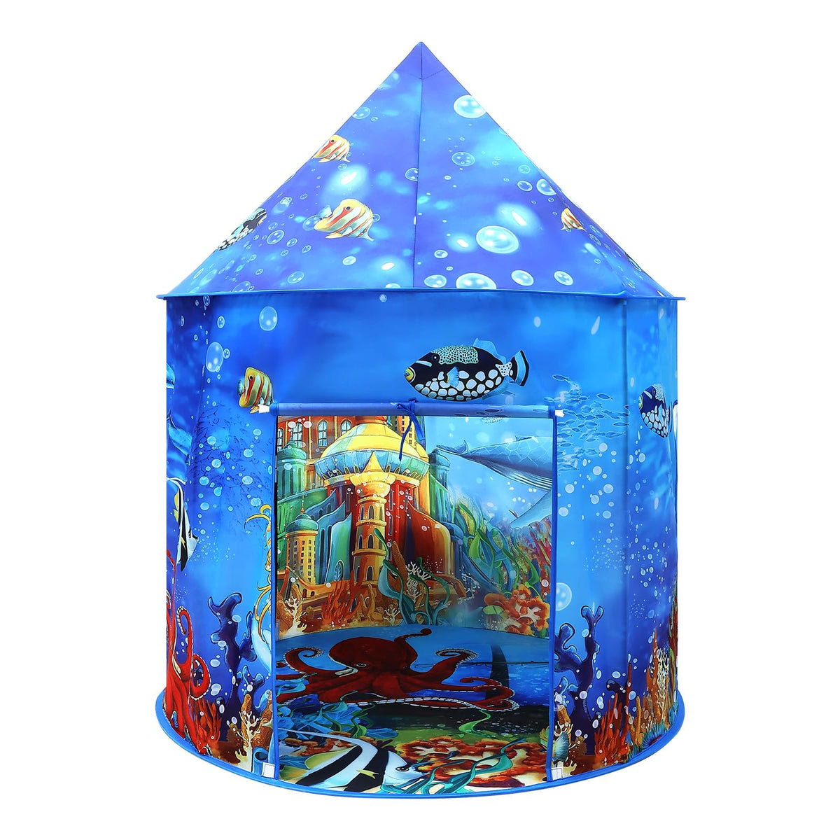 KAIVEE Ocean Kids Tent mermaid play—spacious interior for group pretend adventures.