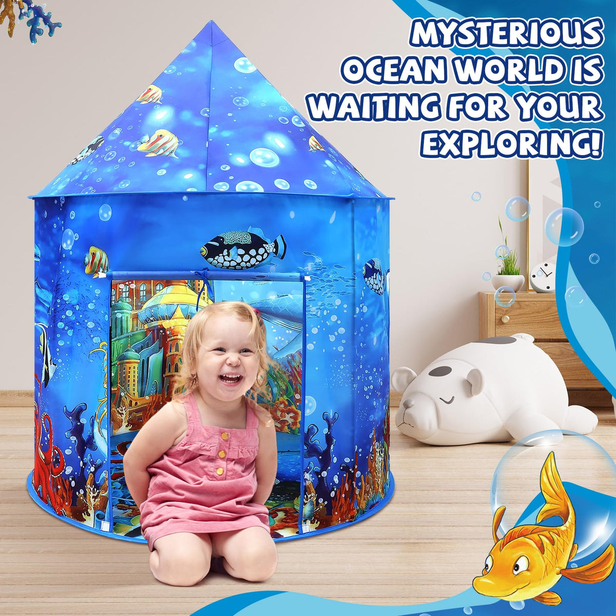 KAIVEE Ocean Kids Tent spacious interior for group pretend adventures.