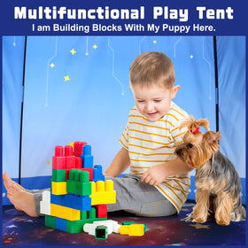 Kaivee Rocket Ship Space Pop Up Tent uses durable fiberglass rods for stable play.