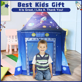 Kaivee Rocket Ship Space Pop Up Tent folds neatly for easy storage when not in use.