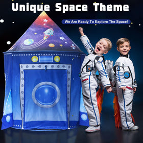 Kaivee Rocket Ship Space Pop Up Tent front cabin door roll-up for easy access.