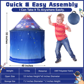 Kaivee Rocket Ship Space Pop Up Tent interior offers cozy space for toys and cushions.