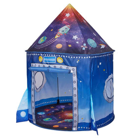 Kaivee Rocket Ship Space Pop Up Tent opened, spacious for 2-3 kids during pretend play.