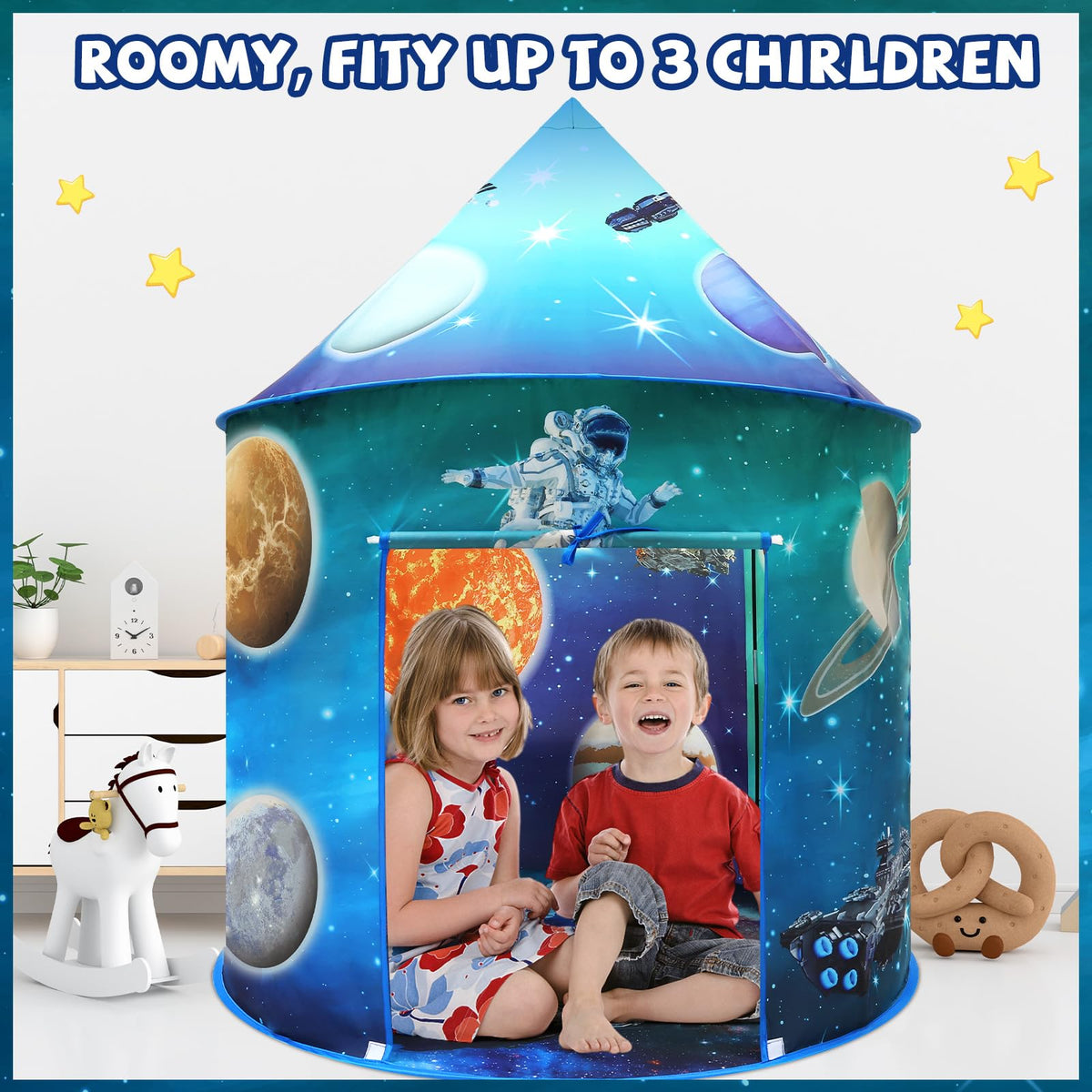 KAIVEE Space World Play Tent indoor-outdoor use supports versatile space-themed play sessions.