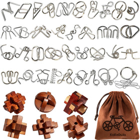 KaKeDuJa 42pcs metal brain teaser puzzles set for focused challenge and family fun.