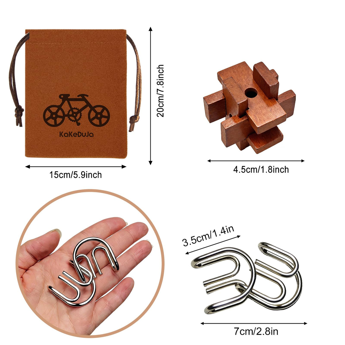 KaKeDuJa metal disentanglement puzzles with smooth edges for safe, repeated solving.