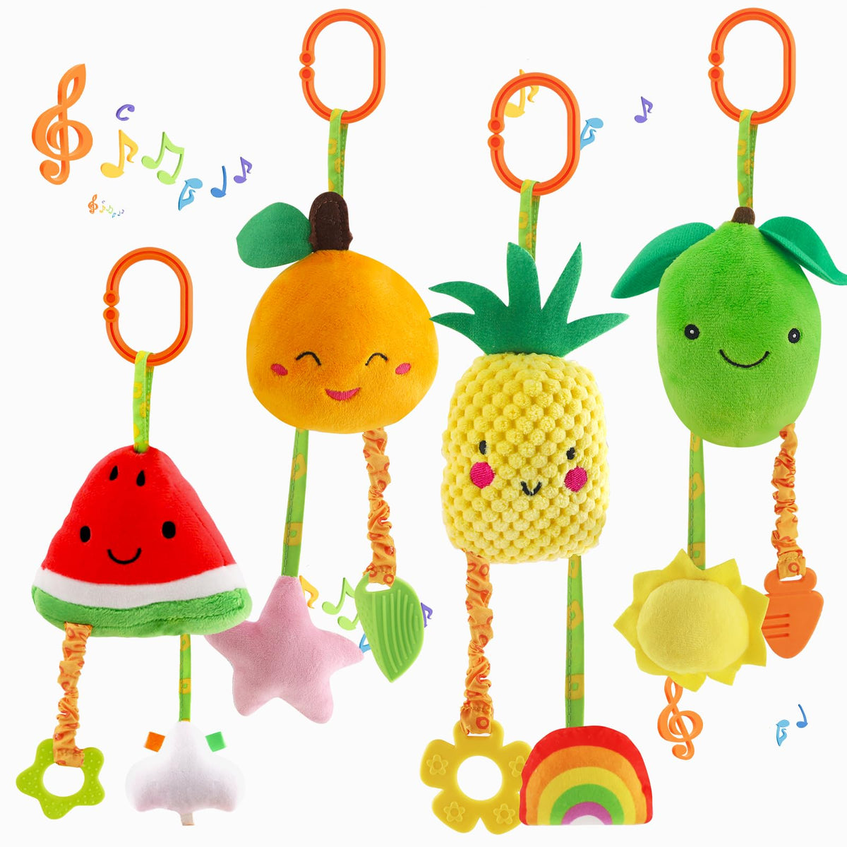 KAKIBLIN baby hanging rattle fruits pack 01: soft squeaky toy for newborn play.