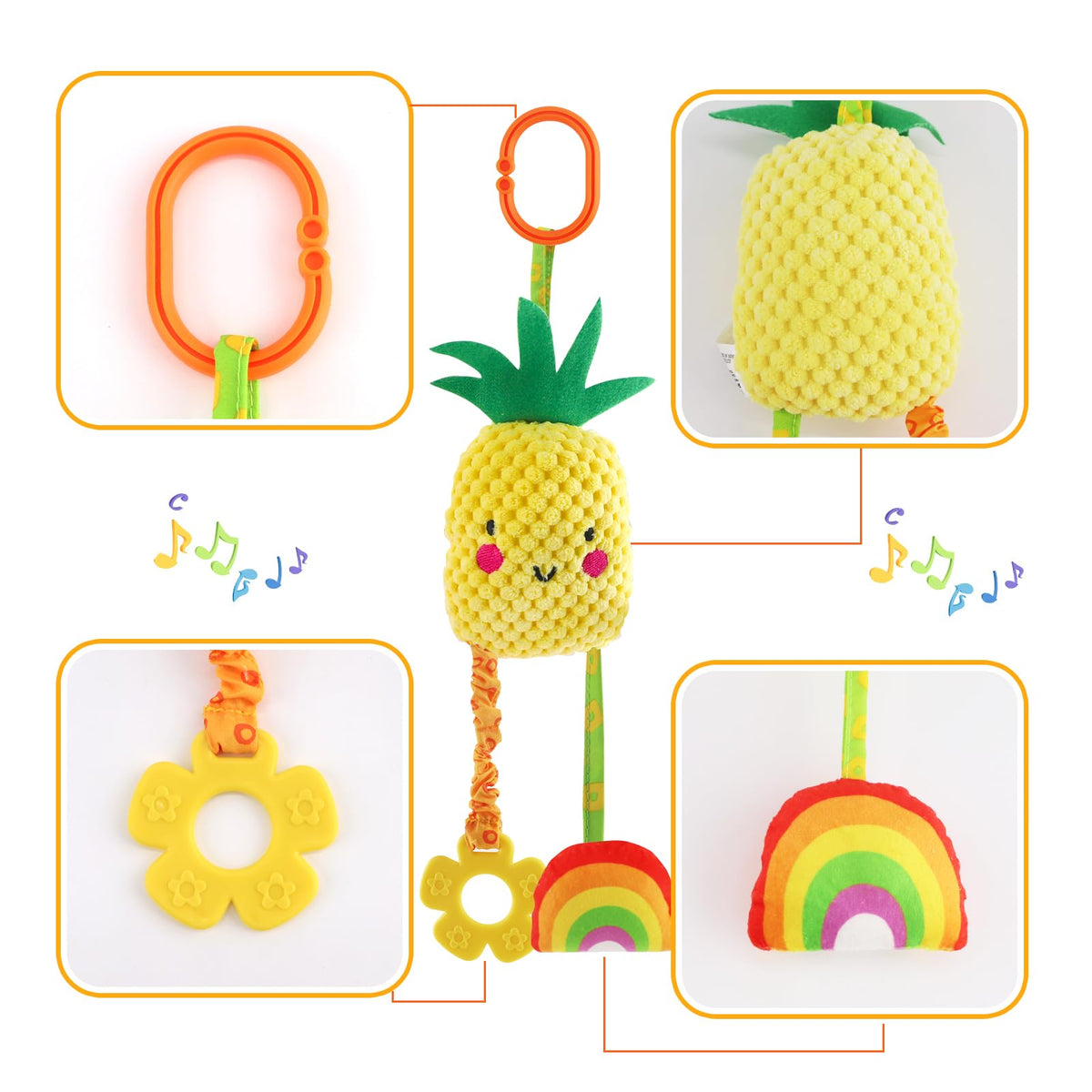 KAKIBLIN baby hanging rattle fruits pack 06: easy to attach to stroller bars and crib rails.