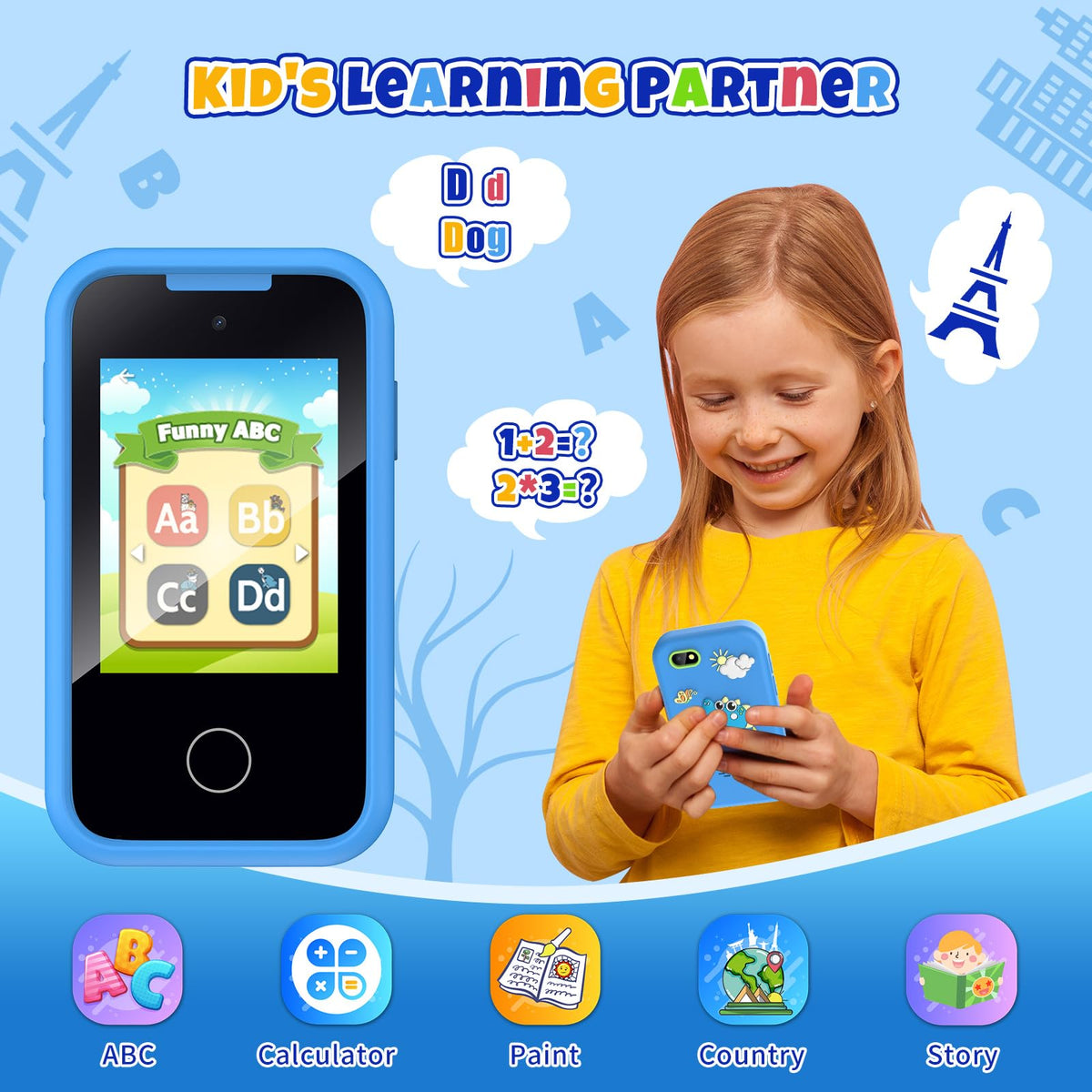 KAKTIN Kids Phone includes 19 sticker decorations for creative photos.